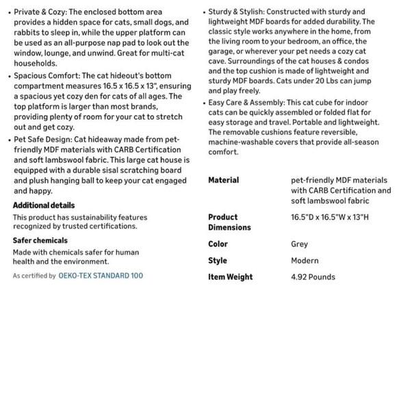 Cat Cube by Bedsure Comfy Pet, Grey NIB .1 - Picture 15 of 15